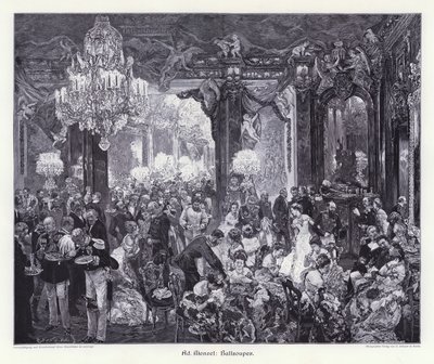 Bal diner (gravure) door Adolph Friedrich Erdmann von (after) Menzel