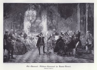 Fluitconcert in het Paleis van Sanssouci, Potsdam, Pruisen door Adolph Friedrich Erdmann von (after) Menzel