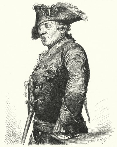Frederik de Grote, koning van Pruisen (gravure) door Adolph Friedrich Erdmann von (after) Menzel