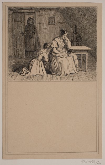 Een arme familie. Nr. 25 in Chr. Winther en M. Rørbye, "25 Afbeeldingen voor kleine kinderen" door Johan Adolph Kittendorff