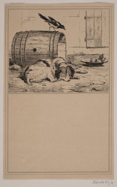 De drinkbak van de hond. Nr. 8 in Chr. Winther en M. Rørbye, "25 Afbeeldingen voor kleine kinderen" door Johan Adolph Kittendorff