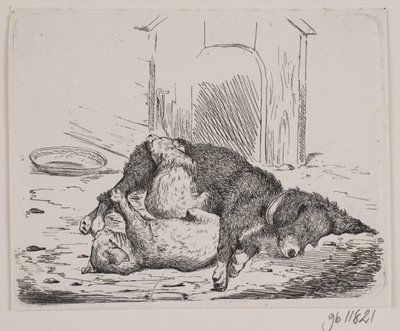 Kettinghond met puppy door Johan Adolph Kittendorff