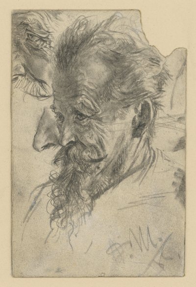 Oudere mannenkop met knevelbaard en details door Adolph Menzel