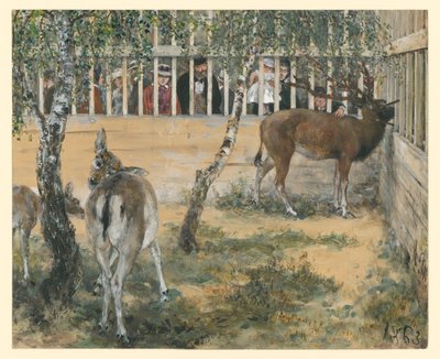 Damherten in het verblijf. Uit het „Kinderalbum“ door Adolph Menzel