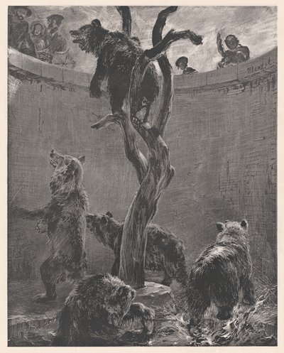 De berenkuil in de dierentuin (The Bear Pit in the Zoological Gardens) door Adolph Menzel