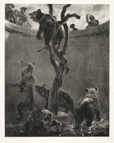 Essay on Stone with Brush and Scraper: De Berenkuil, 1851 door Adolph Menzel