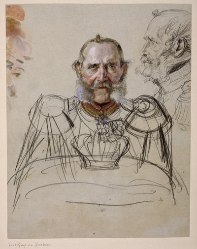 Generaal Karl graaf von der Groeben. Studie voor het schilderij “Kroning van Wilhelm I in Königsberg” door Adolph Menzel