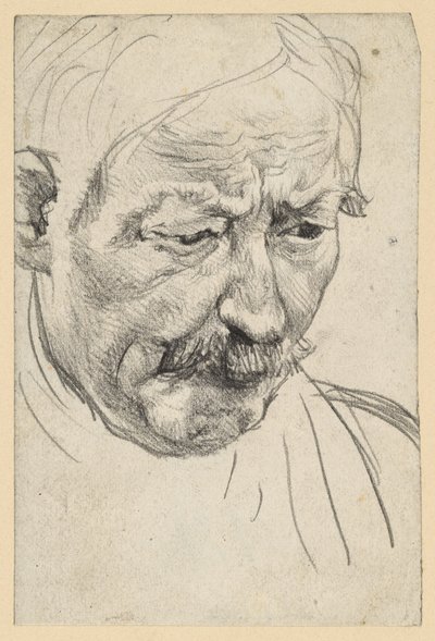 Hoofd van een oudere man met snor door Adolph Menzel