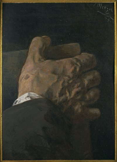 Mannelijke hand die een paneel vasthoudt door Adolph Menzel