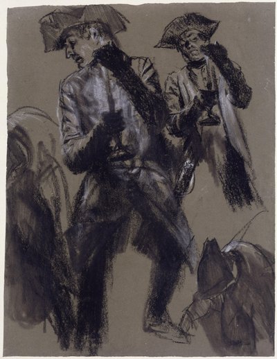 Modelstudie van een officier met een kandelaar door Adolph Menzel