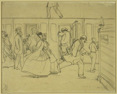 Reizigers op het station („Voor heren“) door Adolph Menzel