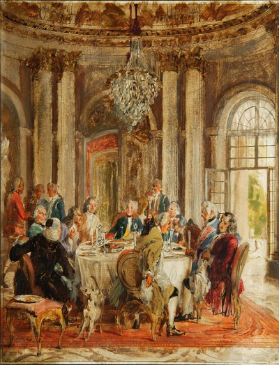 De Ronde Tafel van Frederik II in Sanssouci schets, 1848 door Adolph Menzel
