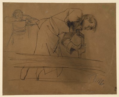 Timmerman werkend met boor en beitel door Adolph Menzel