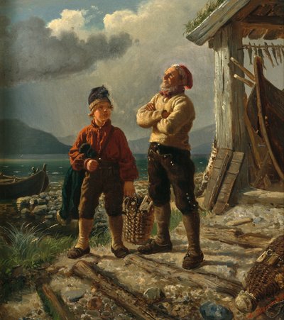 Oude zeeman en een jonge jongen door Adolph Tidemand
