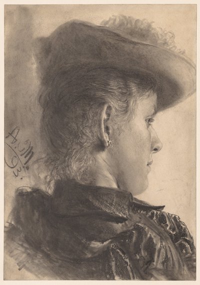 Buste van een Vrouw, Gezien van Achteren door Adolph Menzel