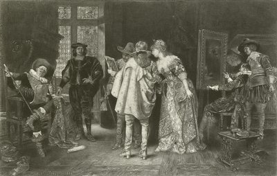 Kenners in Rembrandts studio door Adolphe Alexandre Lesrel