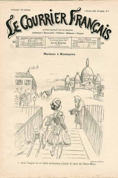 Omslag van Le Courrier français, nummer 5, Satirique in N & B door Adolphe Leon Willette