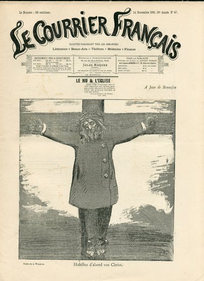 Omslag van The Courier francais, nr. 47, Satirisch in ZW door Adolphe Leon Willette