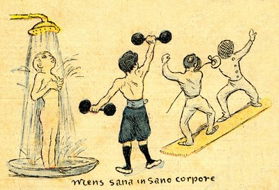Hygiëne en sport. "Mens sana in sano corpore". Tekening van A. Wilette in de geïllustreerde bijlage bij de Depeche de Toulouse n° 41, 12 oktober. door Adolphe Leon Willette