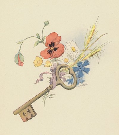 Sleutel en bloemen door Adolphe Leon Willette