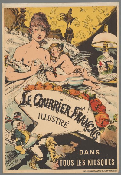 Reclamebiljet: Le Courrier Français geïllustreerd bij de kiosken door Adolphe Leon Willette