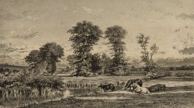 Paarden grazen door Adolphe Mouilleron