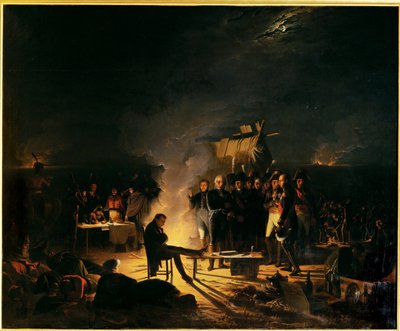Napoleons bivak op het slagveld van Wagramnuit van 5 tot 6 juli 1809 ... (schilderij op doek) door Adolphe Roehn