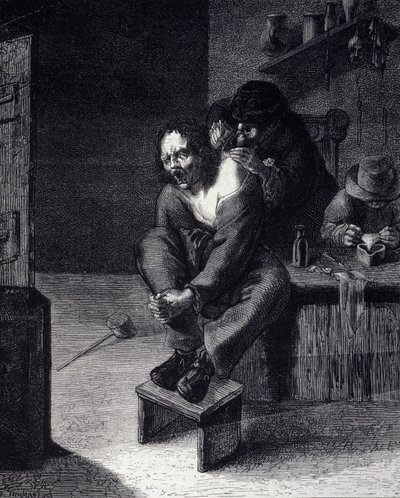 De chirurgische operatie Gravure naar een schilderij van Adrien Brauwer (overleden 1608) 17e eeuw door Adriaen (after) Brouwer