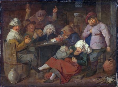 Dutch: herberg met dronken boeren Poor Folk Drinking in a Tavern door Adriaen Brouwer