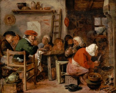 Vrouw die pannenkoeken maakt door Adriaen Brouwer
