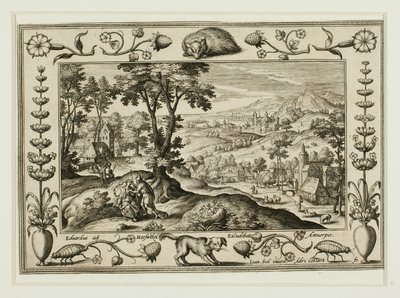 Juda en Tamar, uit Landschappen met scènes uit het Oude en Nieuwe Testament en Jachtscènes door Adriaen Collaert