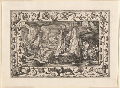 Lot en zijn dochters, uit Landschappen met scènes uit het Oude en Nieuwe Testament en Jachtscènes door Adriaen Collaert