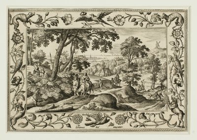 De Vlucht naar Egypte, uit Landschappen met Scènes uit het Oude en Nieuwe Testament en Jachtscènes door Adriaen Collaert