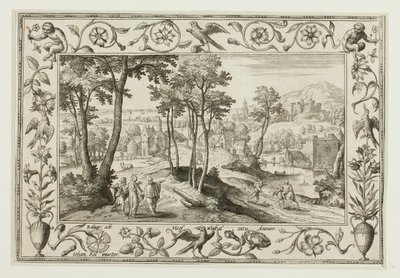 De Emmaüsreis, uit Landschappen met scènes uit het Oude en Nieuwe Testament en Jachtscènes door Adriaen Collaert