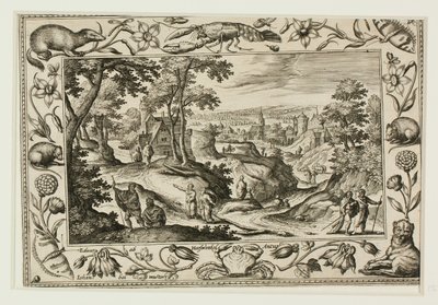 Het uitzenden van de apostelen, van landschappen met oud- en nieuwtestamentische taferelen en jachtscènes door Adriaen Collaert