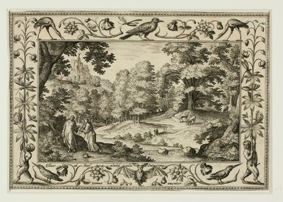 De verzoeking van Christus, uit Landschappen met scènes uit het Oude en Nieuwe Testament en Jachtscènes door Adriaen Collaert