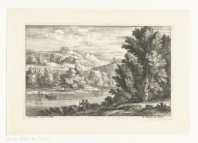 Landschap met een rivier en een burcht door Adriaen Frans Boudewyns