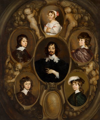 Portret van Constantijn Huygens (1596-1687) en zijn vijf kinderen door Adriaen Hanneman