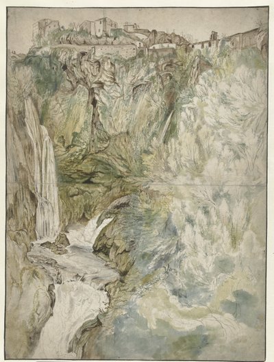 Gezicht op de Grote Waterval bij Tivoli door Adriaen Honich (attributed to)