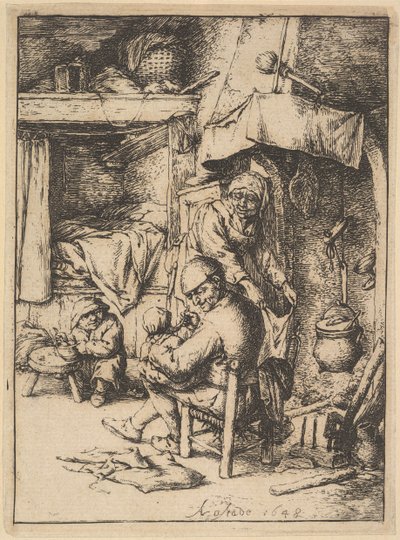 Vader van de Familie die Soep aan Zijn Baby Geeft door Adriaen Jansz. van Ostade