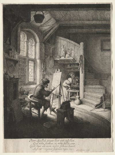 Het atelier van de schilder door Adriaen Jansz. van Ostade