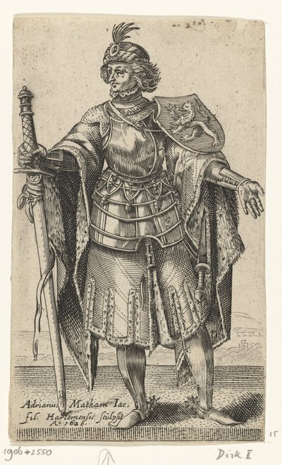 Portret van Dirk I, graaf van Holland - Graven en gravinnen van Holland (serietitel) door Adriaen Matham