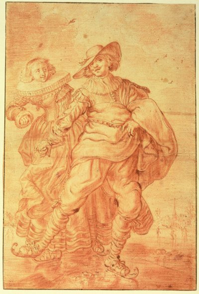 Een Dame en Heer Schaatsen op IJs door Adriaen Pietersz van de Venne