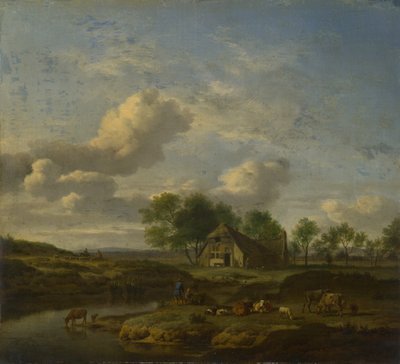 Landschap met een Boerderij bij een Stroom door Adriaen Velde van de
