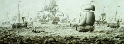 Schepen in Woelige Wateren door Adriaen van Salm
