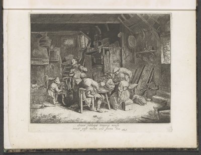 Boeren aan een maaltijd in een herberg door Adriaen van Ostade