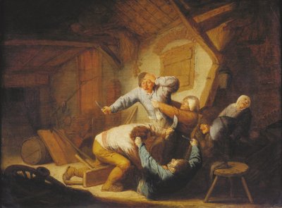 Dutch: Vechtend boerengezelschap Peasants Fighting at an Inn door Adriaen van Ostade