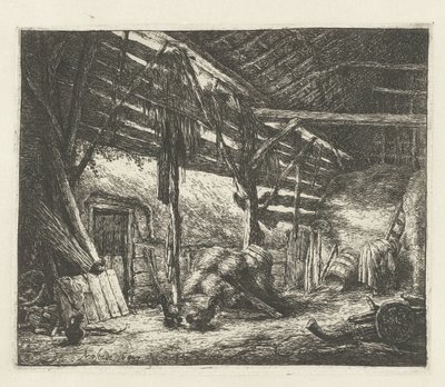 Interieur van een hooischuur door Adriaen van Ostade