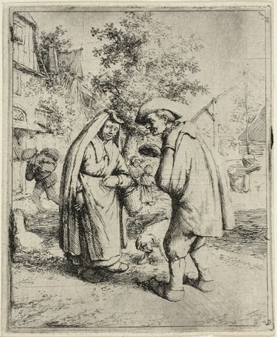 Man en Vrouw Praten door Adriaen van Ostade
