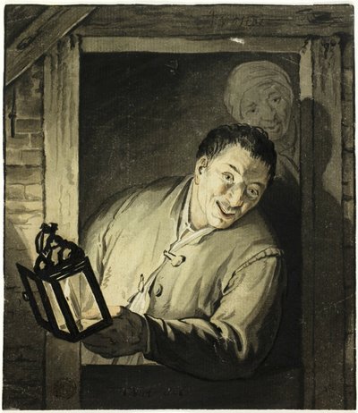 Man met Lantaarn in Deur door Adriaen van Ostade